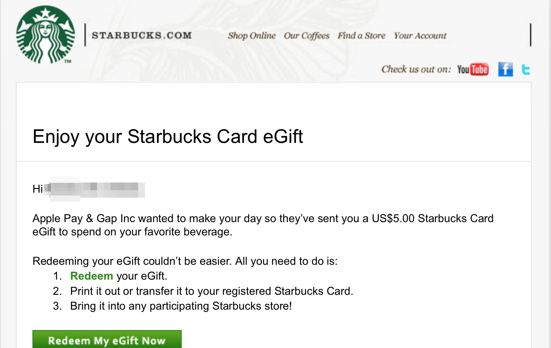 Apple Pay/Gap Visa Holders - Check Email For Starbucks ...