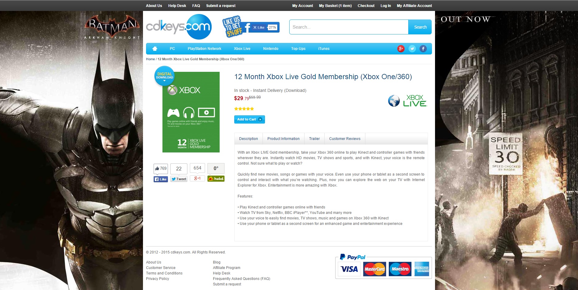 12-Month Microsoft Xbox Live Gold Membership (Digital Delivery)  $30 or Less