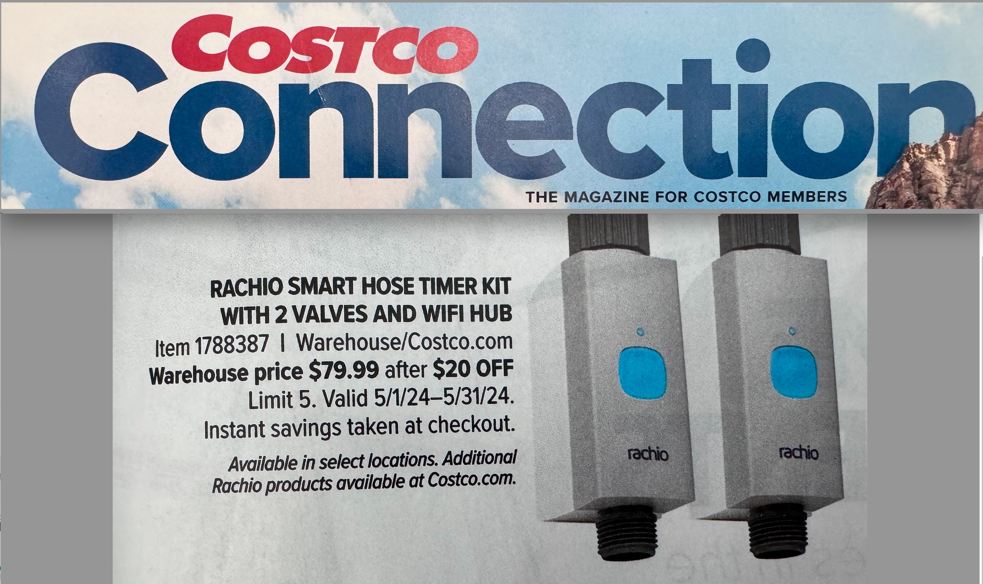 @Select Costco Warehouse Deal: Rachio Smart Hose Timer Kit with 2 Valves and WiFi Hub [Valid 05/1/2024 to 05/31/2024] $79.99