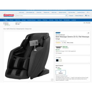 Costco Members: Best Massage Serene 2D SL Rail Massage Chair $899.99