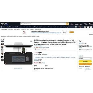 AmazonPrime - ZAGG Mouse Pad Desk Mat with Wireless Charging for All Devices - 10W Fast Charge,Integrated USB-C,Premium Felt Top,Non-Slip Bottom,Office Organizer,Black $24.14