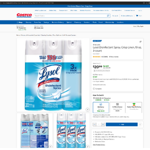 [Costco Members] - In Store Only: Lysol Disinfectant Spray, Crisp Linen, 19 oz, 3-count [YMMV] $11.99