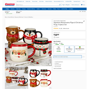 [Costco Members] - In Store: Signature Housewares Figural Christmas Mugs, 4-piece Set $14.99