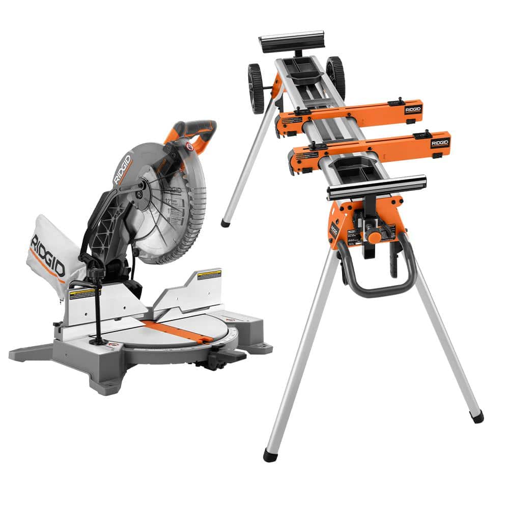 RIDGID 15 Amp Corded 12 in. Dual Bevel Miter Saw with Professional Compact Miter Saw Stand $319 at Home Depot