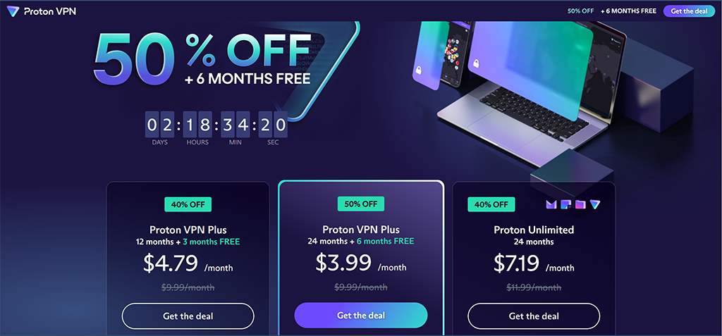 Proton VPN Plus  24 months + 6 months FREE $119.76