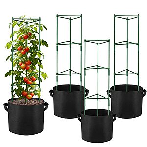 4-Pk 48" NNG Tomato Cages w/ 10-Gallon Grow Bags $24 + Free S&H