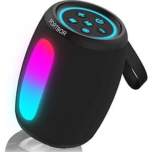 PORTBOR Portable Bluetooth Speaker w/ 36-Hour Battery, IPX5 Waterproof, BT 5.3 - $14.99