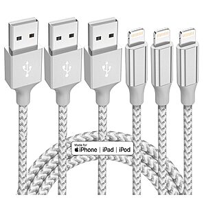 Amazon – Bkayp 3-Pack 10' Apple MFi Certified Lightning Cables $2.99 w/ Code