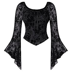 Scarlet Darkness Women Bell Long Sleeve Lace Top Gothic Mesh Shirt (various) from