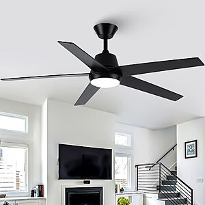 52" Vaczon 5-Blade Ceiling Fan w/ 18W LED Light (Black) $49 + Free S&H