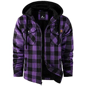 Men's Dekomere Flannel Shirt Jacket Sherpa Lined Plaid Hoodie (various) from $20 