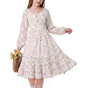 Amazon – Girls' Long-Sleeve Floral Ruffle Dress,Sizes 7–14 - $12.49–$13.49 w/ Code