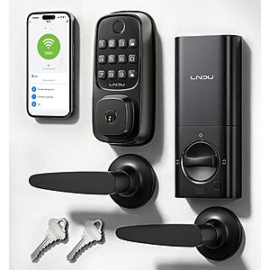 LNDU WiFi Smart Front Door Locks Set w/ Voice & Fingerprint Entry $40 + Free S&H