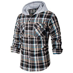 Amazon – Men's Plaid Flannel Hooded Button-Down Shirt - $9.95 w/ Code + Deal