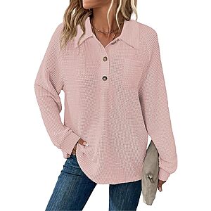 Balivsa Women's Waffle-Knit V-Neck Long-Sleeve Tunic