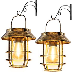 Amazon – 2-Pack Retro Metal Solar Hanging Lanterns w/ Wall Hooks - $14.84 w/ Code