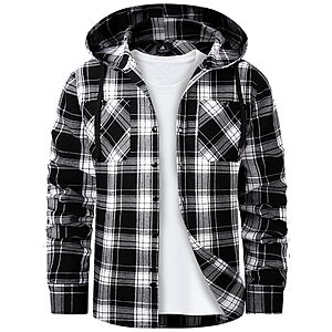 Zity Men's Flannel Hoodie Lightweight Button Down Long Sleeve Shirt (various) $10 