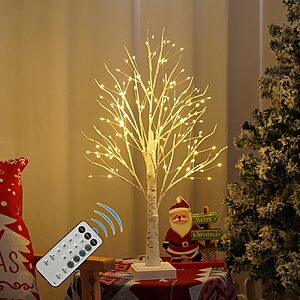 2' PXBNIUYA Birch Tree Light w/ Remote Control, Timer & 144-LEDs (Warm White) $15 & More
