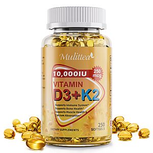 Amazon – Mulittea Vitamin D3 + K2 MK7, 250 Softgels - $13.49 w/ Code + Coupon