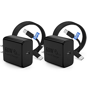 2-pk COONCXEN 60W USB C Charger Block w/ 10' Cable (black)