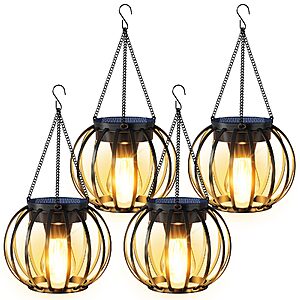 4-Pk AOUNQ Outdoor Solar Hanging Lanterns $25 + Free S&H