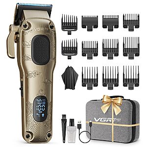 VGRPRO Cordless Hair Clipper Kit w/ LED Display, 11 Guards & Storage Case $17.50