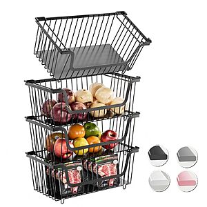 4-Pk GAOKASE Stackable Wire Storage Baskets w/ Rotating Handles $19.50 