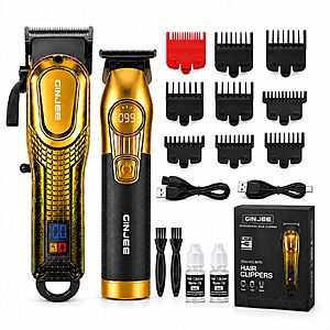 GINJEE Cordless Men's Hair Clipper & Trimmer Set (Gold) $20 + Free S&H