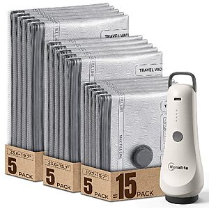 Amazon – Travel Vacuum Bags with Electric Pump,80% Space Saver,15-Pack - $19.18 w/ Code