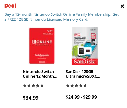 Nintendo Switch 12 Month Family Membership + SanDisk 128GB Memory Card $35