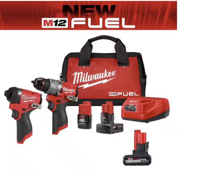 Milwaukee M12 FUEL 12-Volt Lithium-Ion Brushless Cordless Hammer Drill and Impact Driver Combo Kit w/2 Batteries and Bag (2-Tool) $150.69