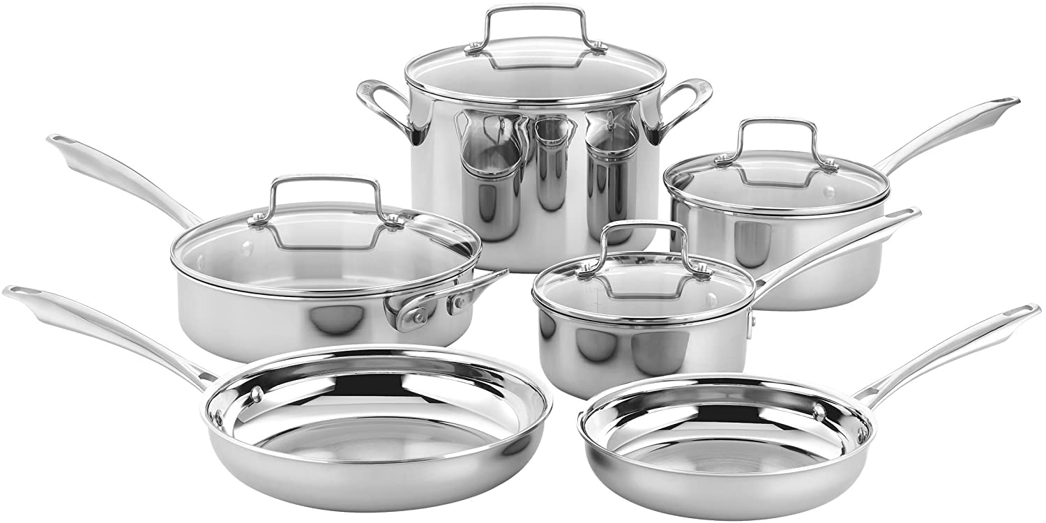 10-Piece Cuisinart TPS-10 Prof. Tri-Ply Classic Stainless Steel Cookware Set