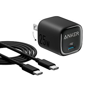 25W Anker USB-C Fast Charging Wall Charger w/ Folding Plug and Cable $9.99 @ Amazon