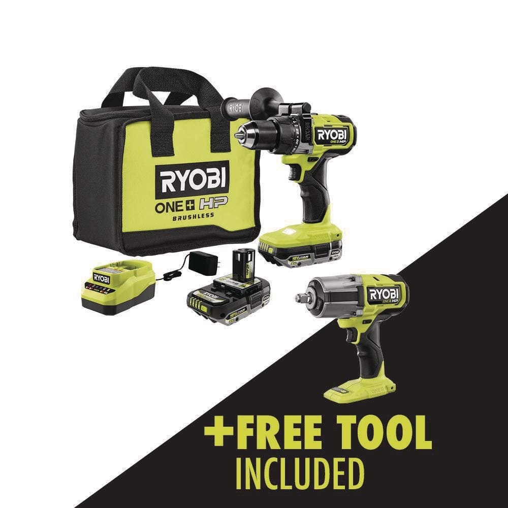 RYOBI ONE+ HP 18V Brushless 1/2" Hammer Drill + 1/2" Impact Wrench