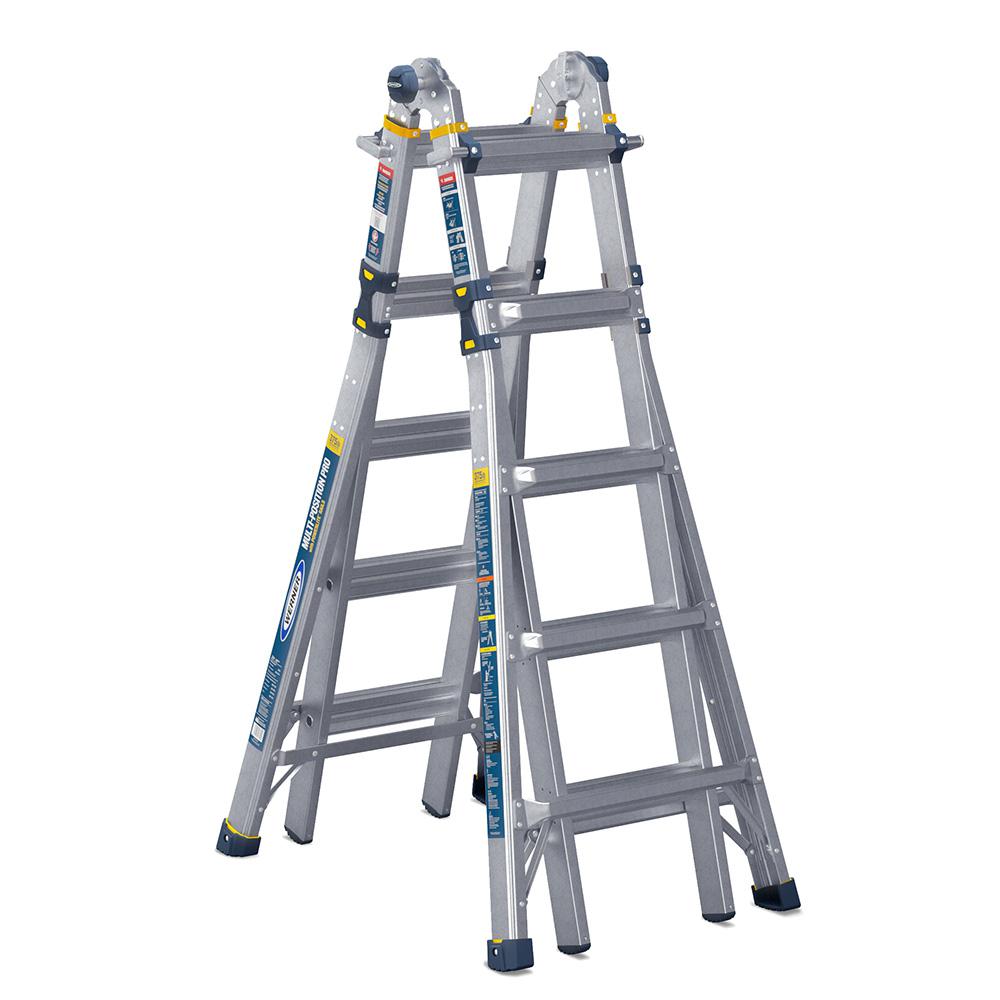 Werner 22 ft. Reach Aluminum 5-in-1 Multi-Position Pro Ladder with Powerlite Rails 375 lbs. Load Capacity Type IAA Duty Rating $148.99