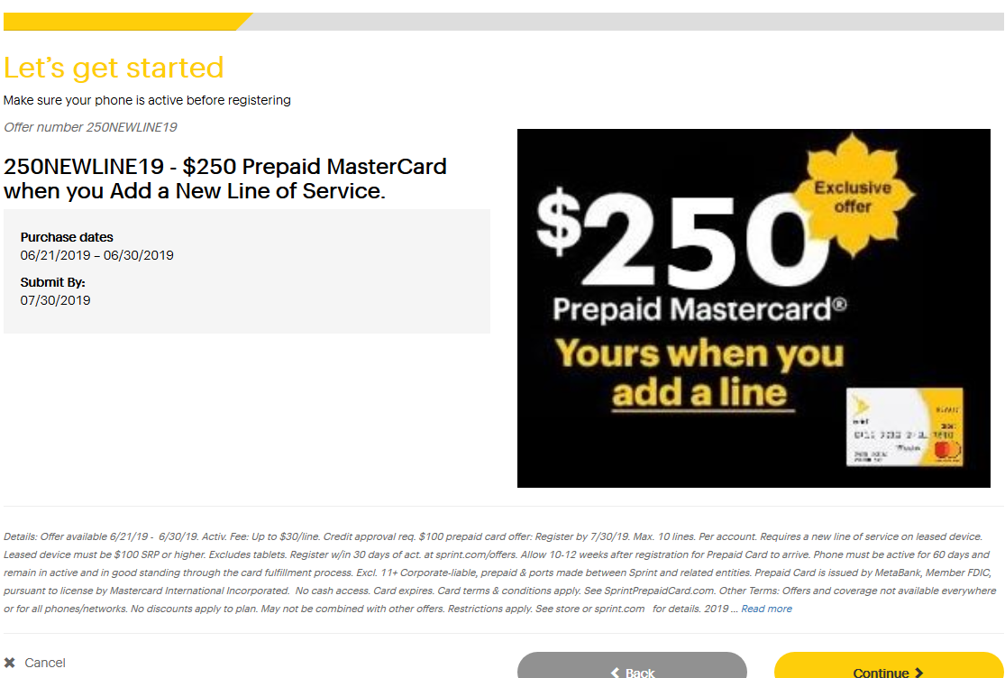Sprint Byod Add A New Line And Receive 250 Master Card Ymmv 50