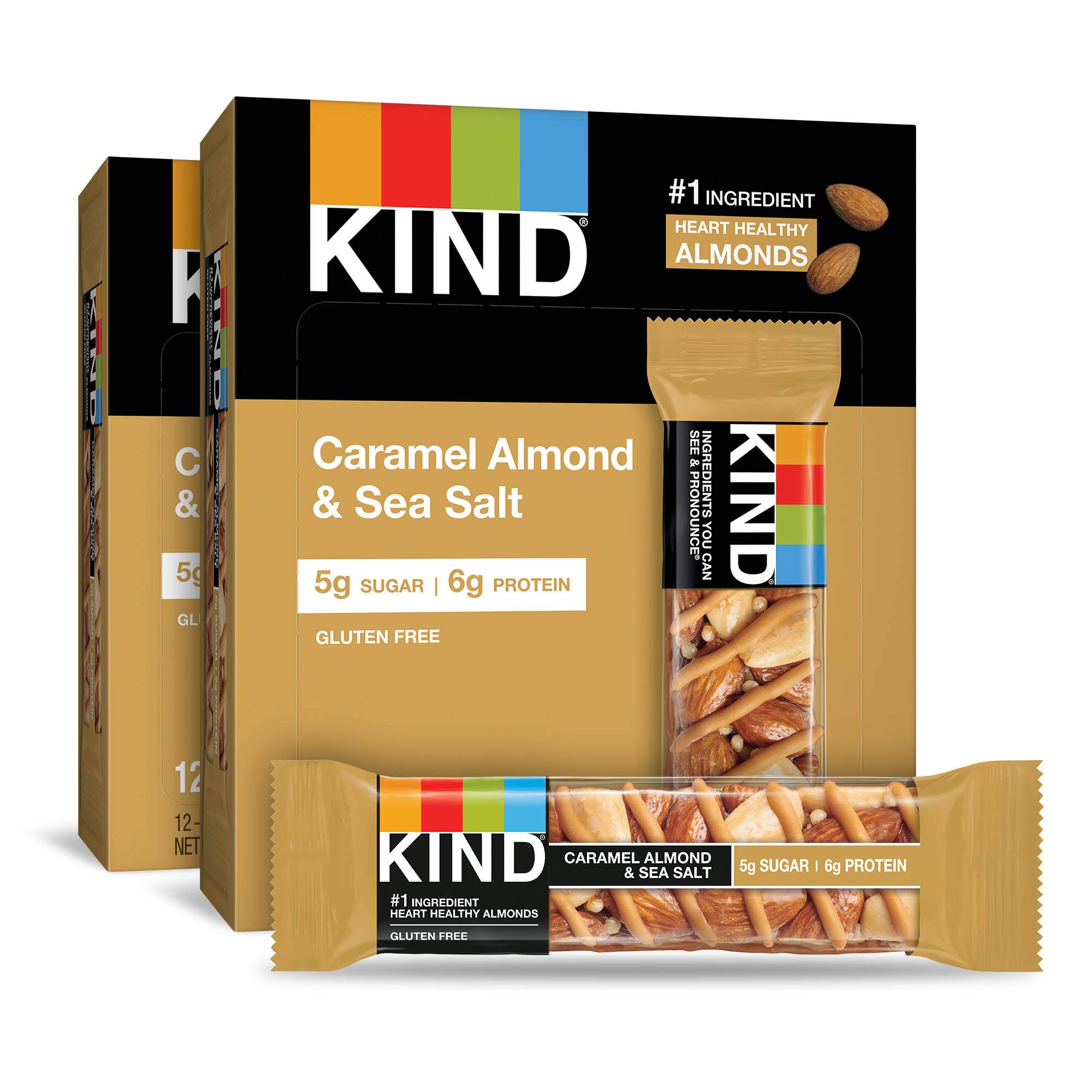 KIND Nut Bars, Caramel Almond and Sea Salt, 1.4 Ounce, 24 Count, Gluten Free, 5g Sugar, 6g Protein - $12.74 at Amazon Warehouse