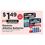 32 AA or AAA Rayovac Batteries for  $5.96 at Shoprite with price plus