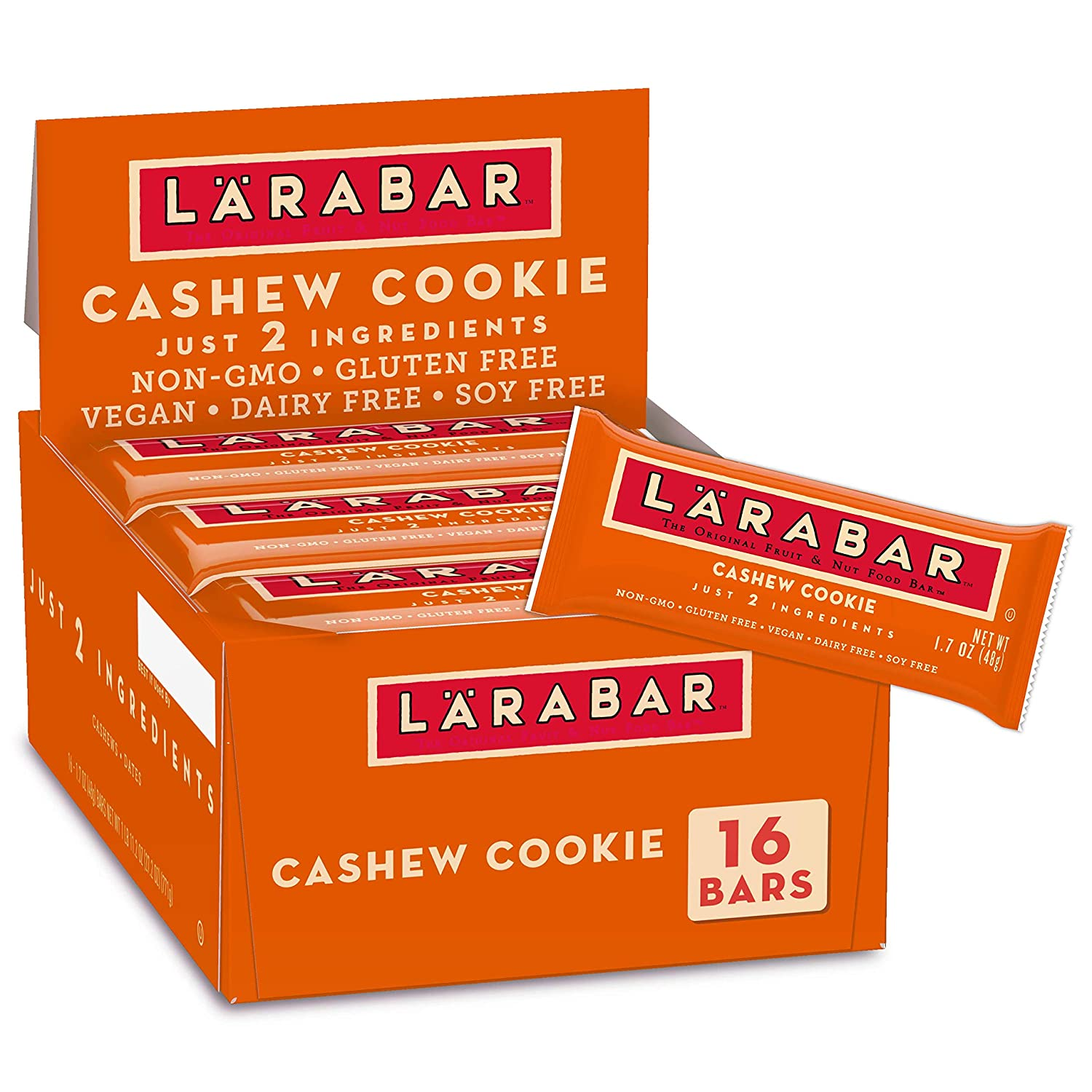 Larabar Fruit and Nut Bar, Cashew Cookie, Gluten Free, 16 ct, 27.2 oz: Amazon.com: Grocery & Gourmet Food $12.42