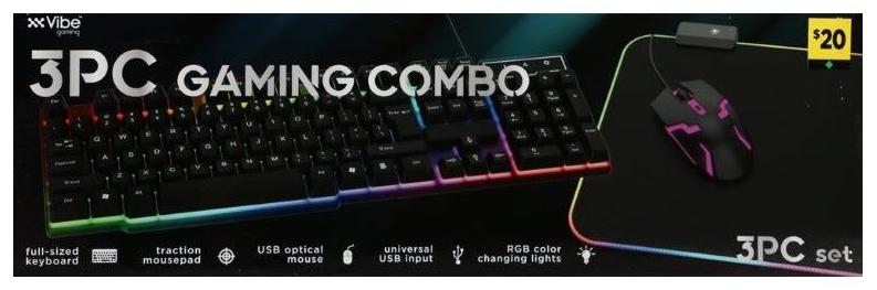 Vibe LED Gaming Keyboard Mouse Mousepad Combo, 3pc $10 Dollar General