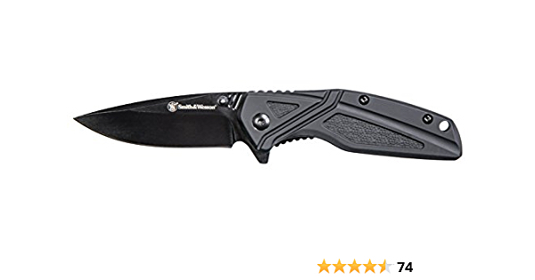 Smith & Wesson SW1101 6.89in Stainless Steel Folding Knife with 3in Drop Point Blade and Rubberized Handle for Outdoor, Tactical, Survival and EDC - $8.85