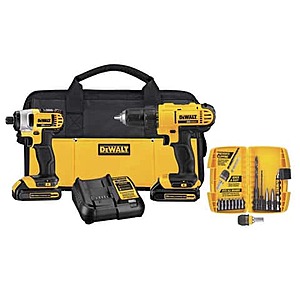 DeWalt 20V MAX Cordless Brushed 2 Tool Compact Drill and Impact Driver Kit $129