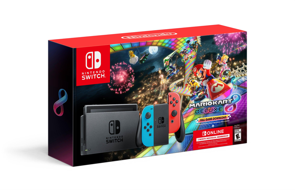 Nintendo Switch Console Neon Joy-Con, Mario Kart 8 Deluxe, and Nintendo Online 3 Month System Bundle - $299