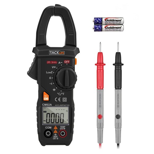 Digital Clamp Meter, Tacklife CM02A 600 Amp TRMS 6000 Counts NCV with AC Current AC/DC Voltage Test Temperature Measure Auto-Ranging Multimeter [Black] $1.2