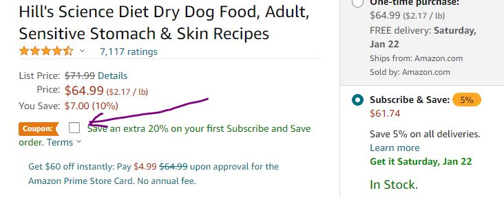 Hill's Science Diet Dry Dog Food, Adult, Sensitive Stomach & Skin $48.74+tax - Amazon