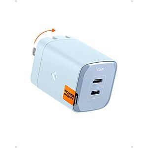 $26.99 Spigen GaN III 652 65W 2 Ports Compact Foldable Dual USB C Wall Charger PD PPS Fast Charging Block Adapter