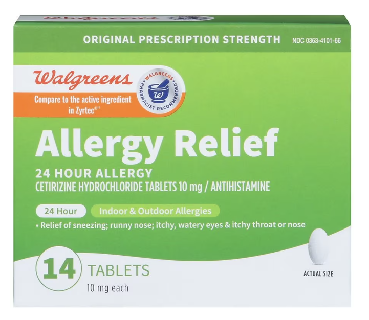 Walgreens 24 Hour Allergy Relief Cetirizine Tablets 14 Count - $2.70 at Walgreens + Free Store Pickup on Orders $10+