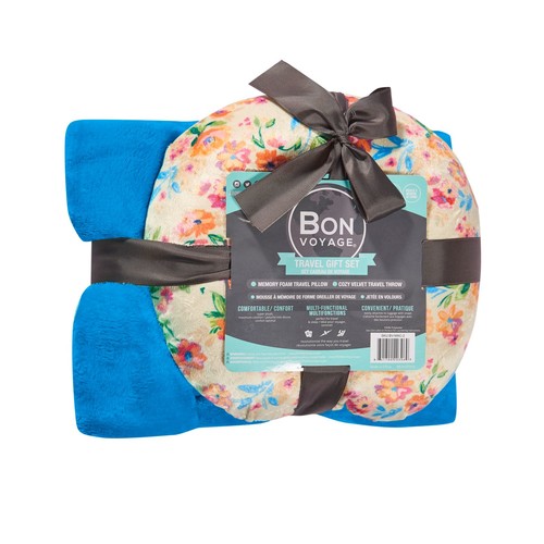 Bon Voyage Travel Pillow Throw Blanket Gift Set Various Colors