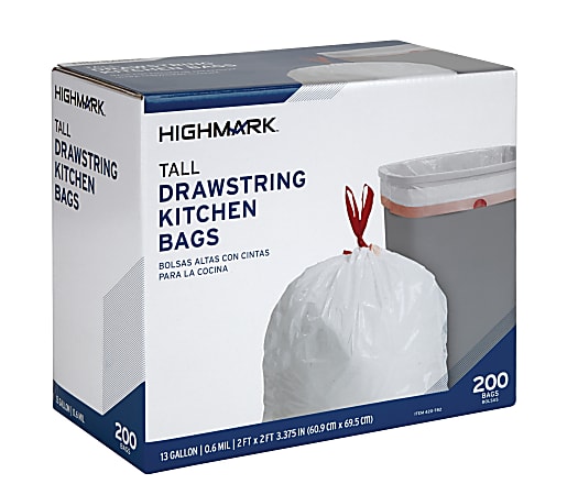 Highmark Tall 0.6 mil Drawstring Kitchen Trash Bags 13 Gallon