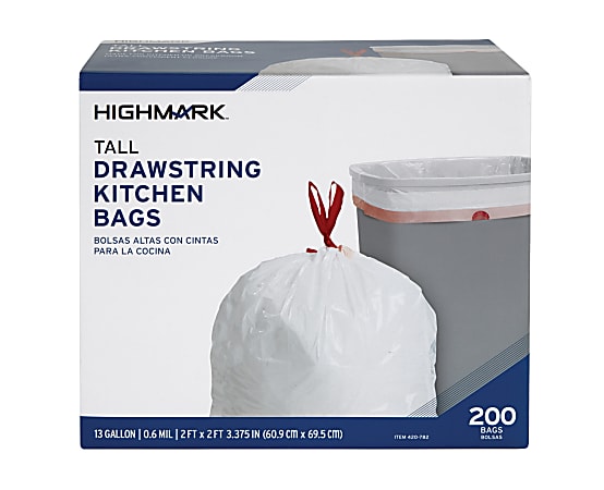 Highmark Tall 0.6 mil Drawstring Kitchen Trash Bags 13 Gallon